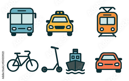 Urban transport icons set – outline, simple and minimalist transportation symbols