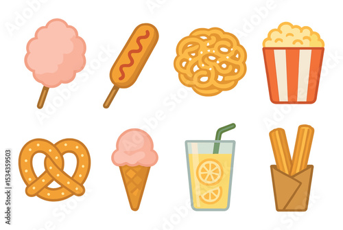 Festival treats icons set – flat, simple snack and dessert symbols for festive design