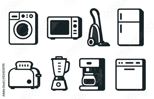 Appliance icons set – silhouette, kitchen and home electronics symbols