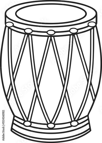 Simple black and white illustration of a traditional drum.