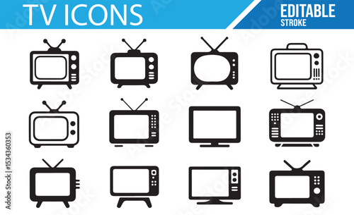 Vector Icons for TV, Display, and Home Entertainment Technology

