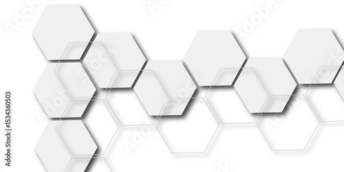 Abstract white hexagon tile Seamless pattern with hexagon honeycomb with shades wallpaper white lines concept white background.