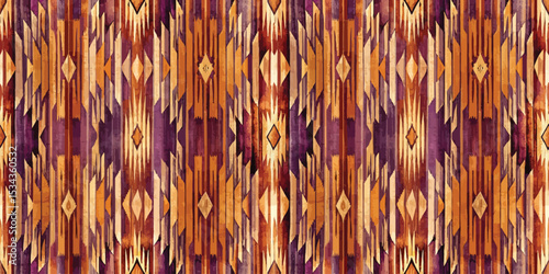 Vibrant geometric pattern in warm tones featuring rich orange and purple hues.