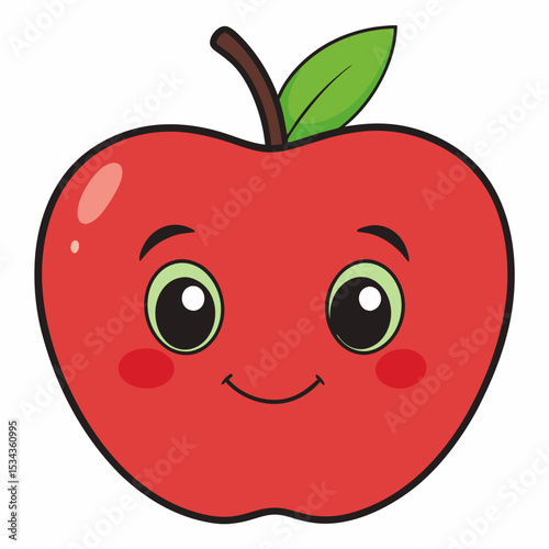 Vector apple with friendly face and rosy cheeks