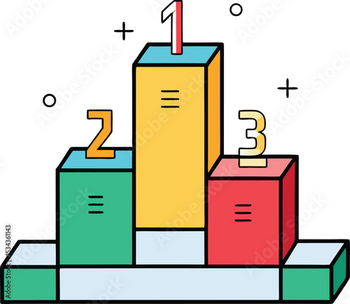 Colorful Award Podiums Showing 1st, 2nd, and 3rd Place