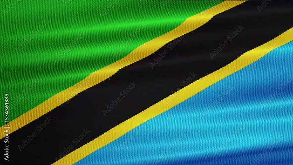 Animated flag of Tanzania waving in fullscreen on transparent background