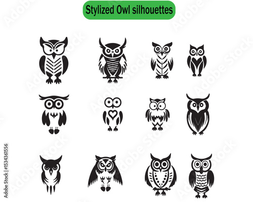 black and white owls silhouettes