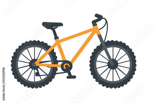 A flat style vector illustration of a bicycle, depicted as an isolated icon on a white background, representing mountain sports, movement, and offroad cycling, available as a clipart graphic