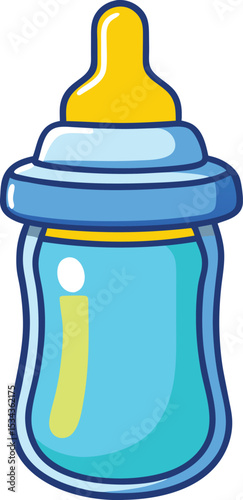 A vibrant cartoon illustration of a baby bottle.