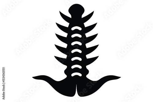 Black Silhouette of Human Spine with Ribs Depicted in a Stylized Manner