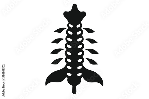 Black Spinal Column Icon with Ribs and Unique Ending Design Illustration