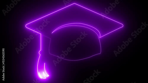 purple color neon line Graduation cap icon. Glowing neon academic hat, looped slow flashing. Graduation cap icon , neon  line Graduation cap icon animation on black background...