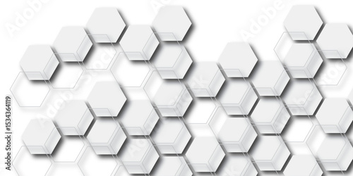 Abstract white hexagon tile Seamless pattern with hexagon honeycomb with shades wallpaper white lines concept white background.