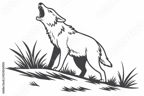  Howling Wolf or Coyote Drawing: Wildlife Animal Illustration
