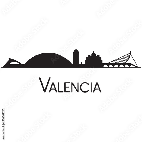 Vector Valencia skyline. Travel Valencia famous landmarks. Business and tourism concept for presentation, banner, web site. Vector black silhouette. with white background
