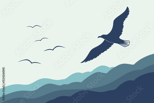  Majestic Seagull Flight Over Ocean Waves: Coastal Bird Design