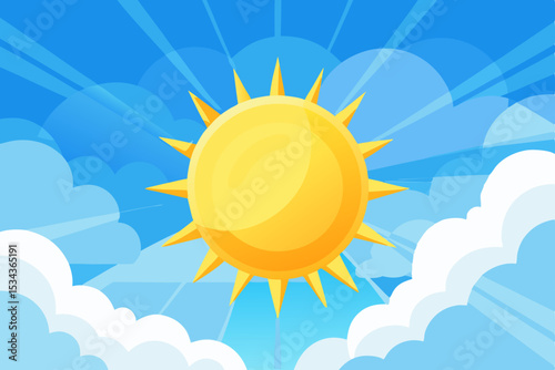 Bright sun peeking through scattered clouds in a blue sky, a symbol of changing weather