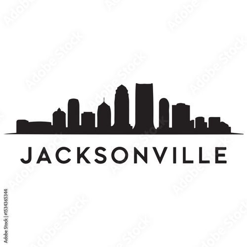 Jacksonville skyline horizontal banner. Jacksonville, Florida. Vector template for your design. Vector black silhouette. with white background
