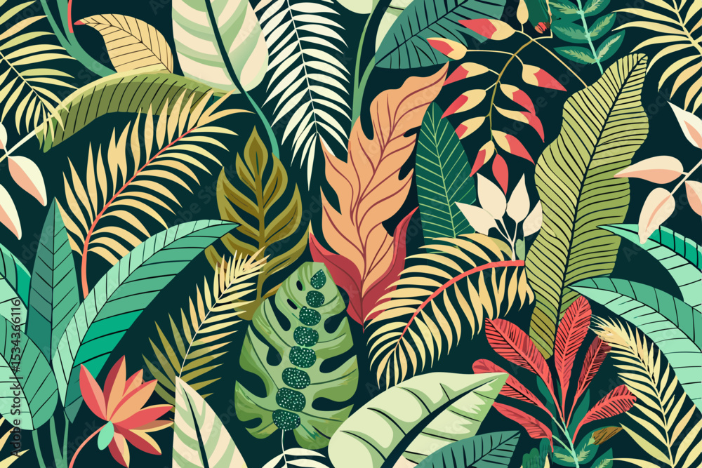 Fototapeta premium Seamless floral pattern with green leaf vector illustration, perfect for textile and wallpaper design