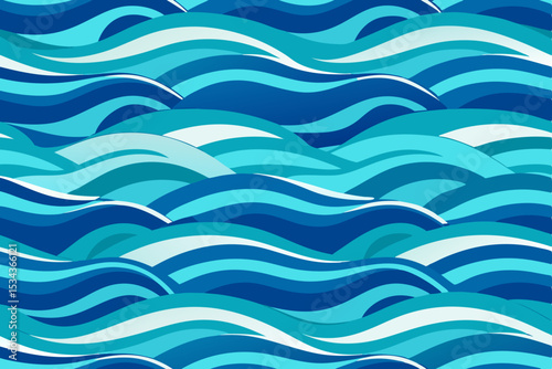 Seamless pattern of blue ocean waves, a flowing water vector illustration for a serene natural backdrop