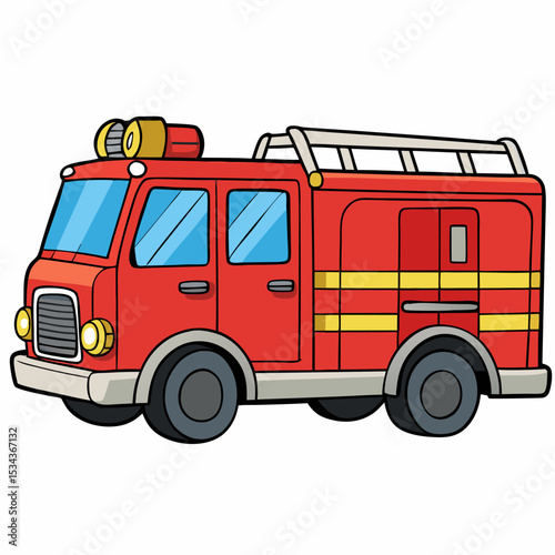 Cartoon transport fire engine. Suitable for children's books, educational poster, logo and encyclopedias. Children's picture. Isolated vector illustration on white background.