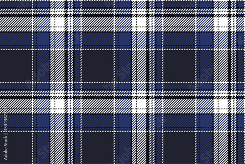 Seamless plaid fabric, navy blue, blue, white, black for textiles and clothing, skirts, pants, shirts, tablecloths, blankets, aprons, giving a modern and unique feel.