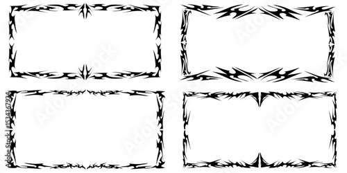 Neo Tribal frame set. Cyber sigilism elements, Y2K gothic with sharp spikes in rectangular shapes. Vector.
