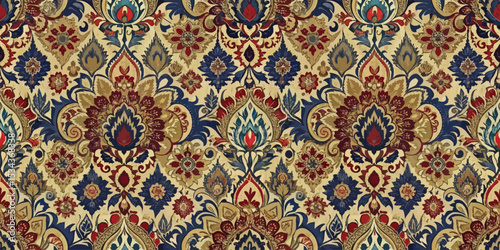 Intricate floral pattern in rich colors, perfect for textile design.