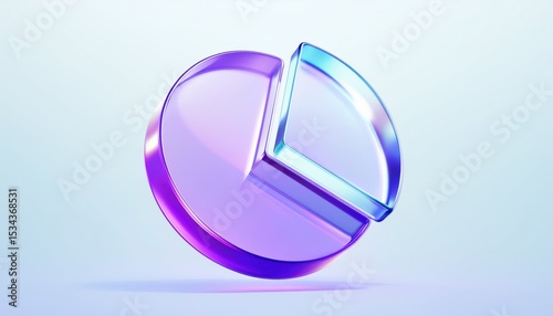 glossy 3d pie chart slice in vibrant purple and cyan glass with soft reflections on pastel background for infographic, branding, fintech, or ui design element

