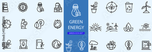 Green city icons set. Contains such icons as environmental, green energy, zero waste, use bike, bio filter, sustainable development, autonomous building, air a quality line icon set