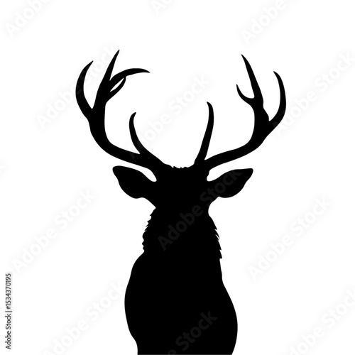 Deer head with antlers. Black silhouette of a deer head on a white background. Perfect for advertising, posters, postcards. Wildlife, hunting