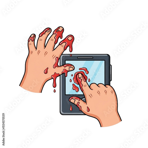 Dirty hands smudging a tablet screen.
