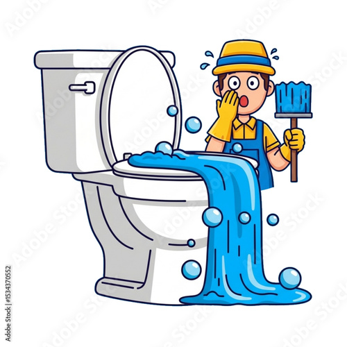 Toilet overflowing with water, symbolizing plumbing issue or flood.