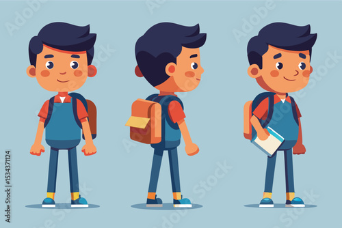 School Boy Character Turnaround Model Sheet