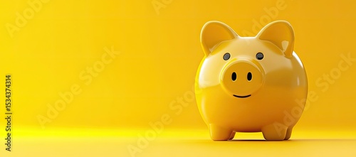 A bright yellow piggy bank against a solid yellow background
