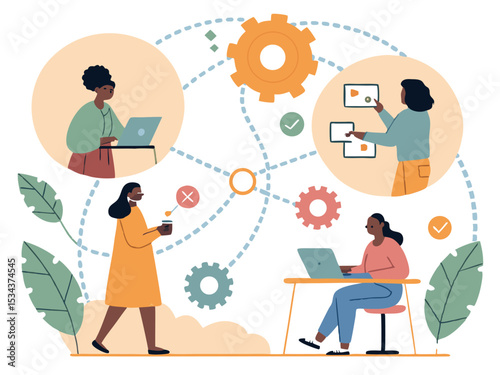 Inclusive Vector Art of Bright Hybrid Workplace Environment  