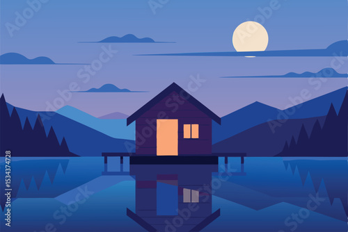 winter landscape with house and mountains