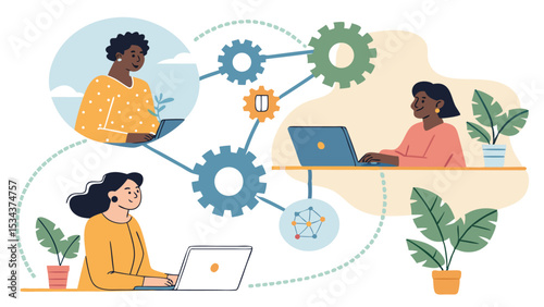 Flat Vector Illustration of Virtual Connectivity in Diversity  