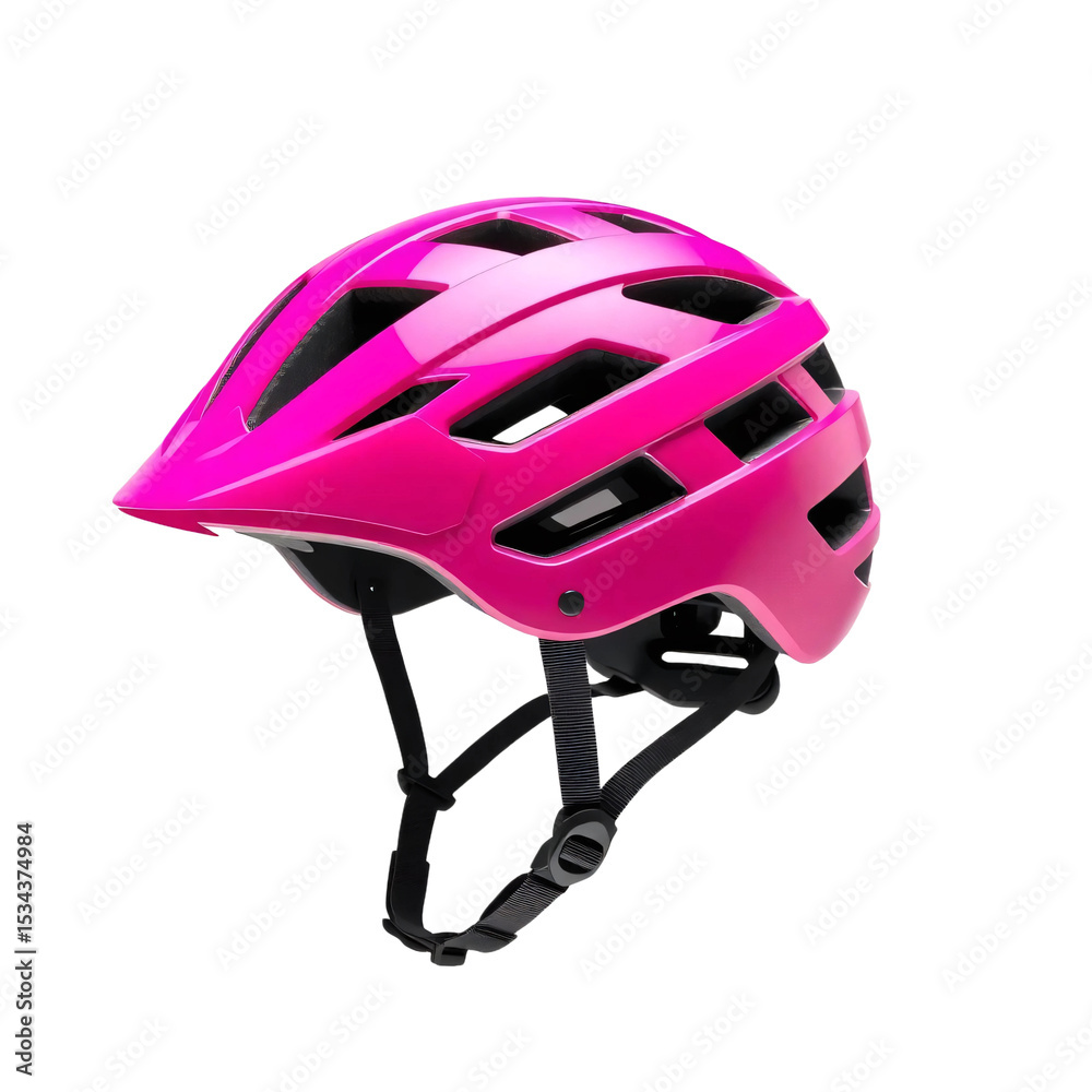 Fototapeta premium Pink modern bike helmet isolated on transparent background.