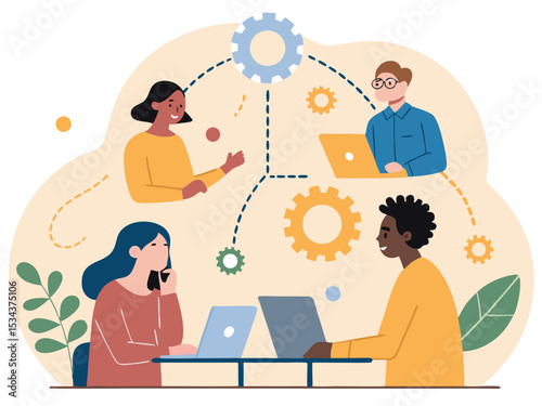 Bright Vector Illustration of Diverse Hybrid Workplace Success  