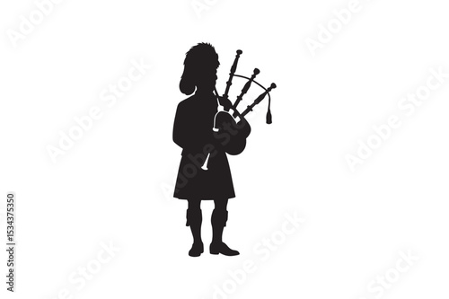 bagpipe player silhouette vector art illustration on white background