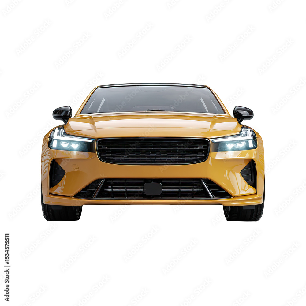 Close Up of Modern White Car Front View on Transparent Background

