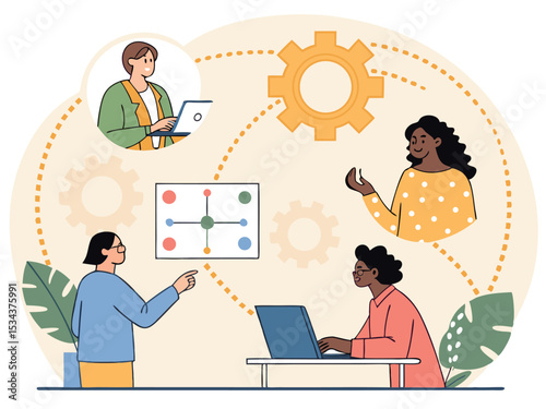 Bright Vector Illustration of Flexible Work Schedules Team  