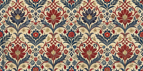 Colorful floral vintage wallpaper pattern featuring intricate designs.
