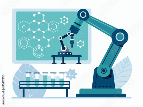 White Accents Vector Design of AI in Drug Development Lab  