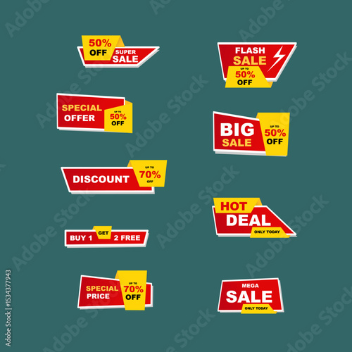 Collection of colorful modern flat sale labels and tags, discount new product labels best price. Icons, vector illustration