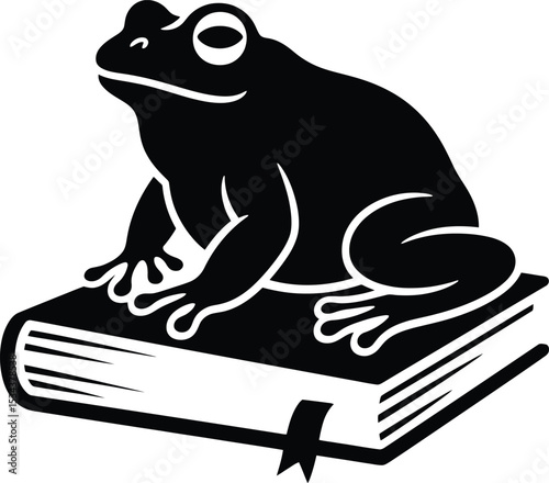 Silhouette of a Frog Perched on a Book A Literary Amphibian Illustration