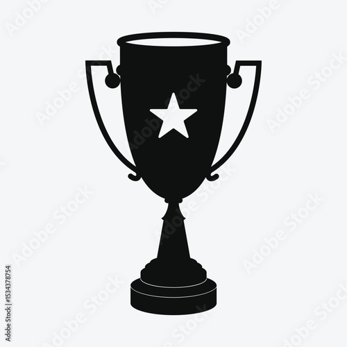 Black trophy cup icon isolated with a star on a white background, trophy icon, winner cup, victory cup icon, Reward symbol sign for web and mobile. Trophy cup symbol icon, 