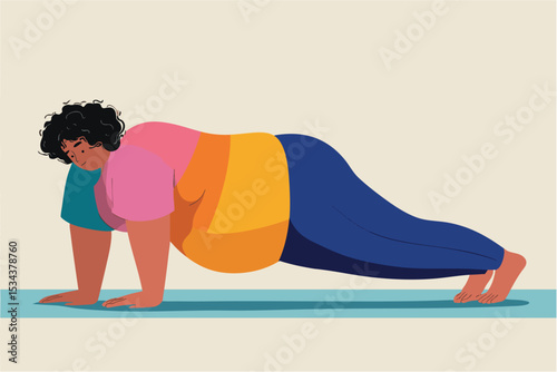 A cartoon illustration of a woman doing push ups for fitness