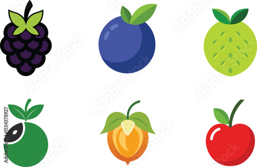 Flat design assorted fruits collection blackberry blueberry lime olive cape gooseberry cherry